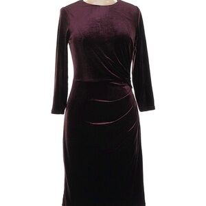 Eliza J Burgundy Velvet Ruched Midi Dress — Size 8